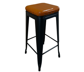 Σκαμπό Bar Βιομηχανικού Τύπου Vintage SILANO III Μαύρο Ματ/Καφέ Μέταλλο/PU 43x43x78cm