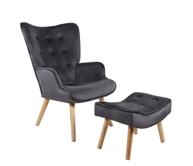 Πολυθρόνα Μπερζέρα Με Υποπόδιο ANIDORI Γκρι Βελούδο/Ξύλο 73x69x96cm