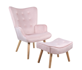 Πολυθρόνα Μπερζέρα Με Υποπόδιο ANIDORI Ροζ Βελούδο/Ξύλο 73x69x96cm