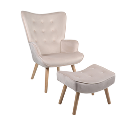 Πολυθρόνα Μπερζέρα Με Υποπόδιο ANIDORI Μπεζ Βελούδο/Ξύλο 73x69x96cm