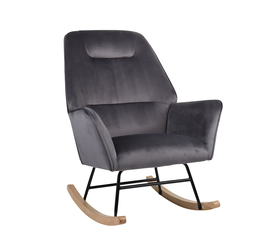 Πολυθρόνα Κουνιστή BERTIE Γκρι Βελούδο/Μέταλλο/Ξύλο 87x72x96cm