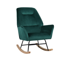 Πολυθρόνα Κουνιστή BERTIE Πράσινο Βελούδο/Μέταλλο/Ξύλο 87x72x96cm