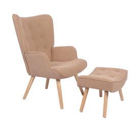 Πολυθρόνα Μπερζέρα Με Υποπόδιο ANIDORI Ανοιχτό Καφέ Ύφασμα/Ξύλο 73x69x96cm