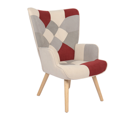 Πολυθρόνα BRIAR Μπορντό/Γκρι Patchwork Ύφασμα/Ξύλο 73x69x96cm