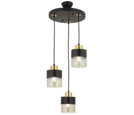 Φωτιστικό Κρεμαστό BOR Τρίφωτο Μαύρο Μέταλλο/Γυαλί 35x75cm