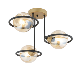 Φωτιστικό Κρεμαστό CAELUM Τρίφωτο Μαύρο/Χρυσό Μέταλλο/Γυαλί 50x38cm