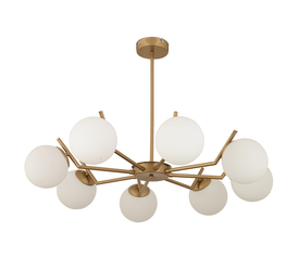 Φωτιστικό Κρεμαστό CRATER Οχτάφωτο Χρυσό/Λευκό Μέταλλο/Γυαλί 87x52cm