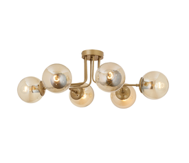 Φωτιστικό Κρεμαστό DRACO Εξάφωτο Χρυσό/Μελί Μέταλλο/Γυαλί 80x30cm