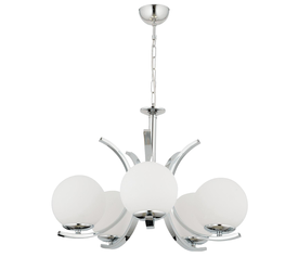 Φωτιστικό Κρεμαστό LACERTA Πεντάφωτο Ασημί/Λευκό Μέταλλο/Γυαλί 50x75cm
