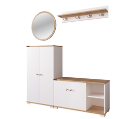 Έπιπλο Εισόδου Με Καθρέπτη JEMILA Δρυς/Λευκό Μοριοσανίδα/Γυαλί 150x33x183cm