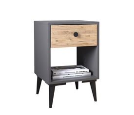 Κομοδίνο AMARI Ανθρακί/Δρυς Μοριοσανίδα 43x43x67.5cm