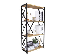 Βιβλιοθήκη IKE Δρυς/Μαύρο Μοριοσανίδα/Μέταλλο 70x34x114.5cm