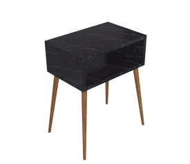 Κομοδίνο GANIRU Μαύρο/Όψη Μαρμάρου Μοριοσανίδα/Ξύλο 45x30x60cm