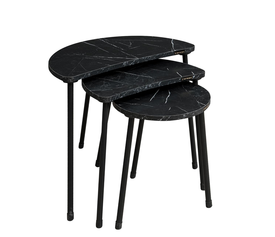 Τραπεζάκι Βοηθητικό JAMILAH Μαύρο/Όψη Μαρμάρου Μοριοσανίδα/Μέταλλο 55x34.5x51cm Σετ 3Τμχ