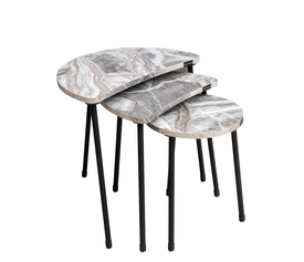 Τραπεζάκι Βοηθητικό JAMILAH Γκρι/Όψη Μαρμάρου Μοριοσανίδα/Μέταλλο 55x34.5x51cm Σετ 3Τμχ