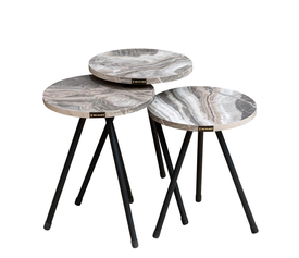 Τραπεζάκι Βοηθητικό UBA Γκρι/Όψη Μαρμάρου Μοριοσανίδα/Μέταλλο 33.5x52cm Σετ 3Τμχ