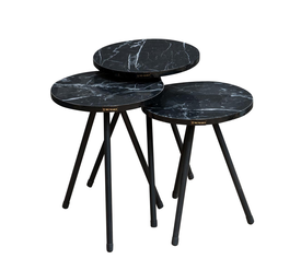 Τραπεζάκι Βοηθητικό UBA Μαύρο/Όψη Μαρμάρου Μοριοσανίδα/Μέταλλο 33.5x52cm Σετ 3Τμχ