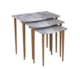 Τραπεζάκι Βοηθητικό NURU Γκρι/Όψη Μαρμάρου Μοριοσανίδα/Ξύλο 53x35x52/44x35x47/35x35x42cm Σετ 3Τμχ