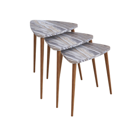 Τραπεζάκι Βοηθητικό ABIDEMI Γκρι/Όψη Μαρμάρου Μοριοσανίδα/Ξύλο 35x52/35x47/35x42cm Σετ 3Τμχ