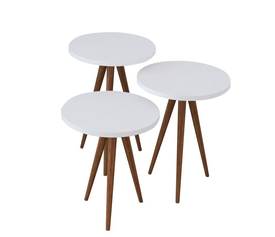 Τραπεζάκι Βοηθητικό BISI Λευκό Μοριοσανίδα/Ξύλο 33.5x52/33.5x47/33.5x42cm Σετ 3Τμχ