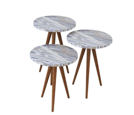 Τραπεζάκι Βοηθητικό BISI Γκρι/Όψη Μαρμάρου Μοριοσανίδα/Ξύλο 33.5x52/33.5x47/33.5x42cm Σετ 3Τμχ