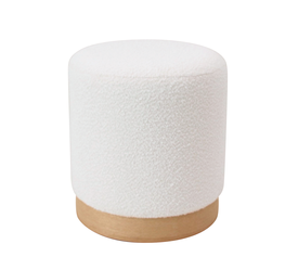 Σκαμπό KENTUCK Με Ξύλινη Βάση Λευκό Ύφασμα Μπουκλέ 38x38x40cm