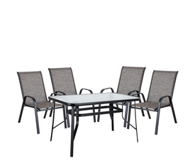 Σετ Τραπεζαρία Κήπου SUN Μέταλλο Μαύρο/Καφέ Με 4 Πολυθρόνες