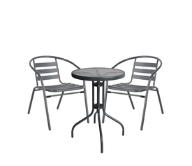 Σετ Τραπεζαρία Κήπου EARTH Μέταλλο Γκρι Με 2 Πολυθρόνες