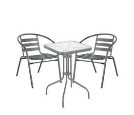 Σετ Τραπεζαρία Κήπου MARS Μέταλλο Γκρι Με 2 Πολυθρόνες