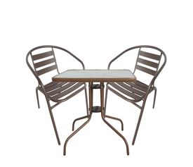 Σετ Τραπεζαρία Κήπου MARS Μέταλλο Καφέ Με 2 Πολυθρόνες