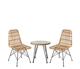 Σετ Τραπεζαρία Κήπου EUSEBIO Φυσικό/Μαύρο Μέταλλο/Rattan Με 2 Καρέκλες