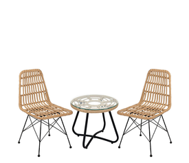Σετ Τραπεζαρία Κήπου HOWARD Φυσικό/Μαύρο Μέταλλο/Rattan Με 2 Καρέκλες