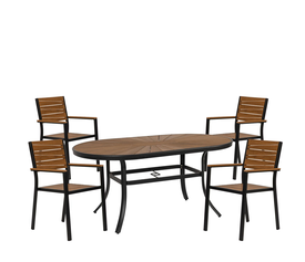 Σετ Τραπεζαρία Κήπου RUSUMO Γκρι/Καρυδί Αλουμίνιο/Ξύλο Με 4 Πολυθρόνες 150