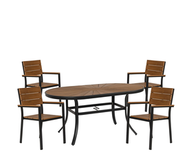 Σετ Τραπεζαρία Κήπου RUSUMO Μαύρο/Καρυδί Αλουμίνιο/Ξύλο Με 4 Πολυθρόνες