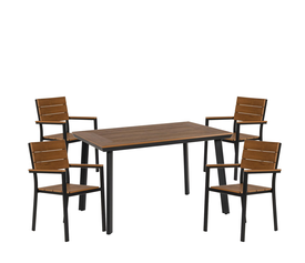 Σετ Τραπεζαρία Κήπου EPUPA Μαύρο/Καρυδί Αλουμίνιο/Ξύλο Με 4 Πολυθρόνες