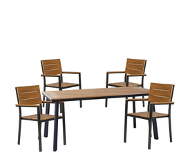 Σετ Τραπεζαρία Κήπου EPUPA Μαύρο/Καρυδί Αλουμίνιο/Ξύλο Με 4 Πολυθρόνες