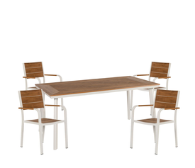 Σετ Τραπεζαρία Κήπου EPUPA Λευκό/Καρυδί Αλουμίνιο/Ξύλο Με 4 Πολυθρόνες 14990199