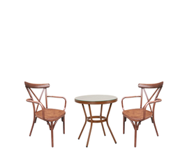 Σετ Τραπεζαρία Κήπου BURUNDI Μπαμπού Αλουμίνιο/Γυαλί Με 2 Καρέκλες