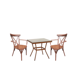 Σετ Τραπεζαρία Κήπου ANGOLA Μπαμπού Αλουμίνιο/Γυαλί Με 2 Καρέκλες 14990216