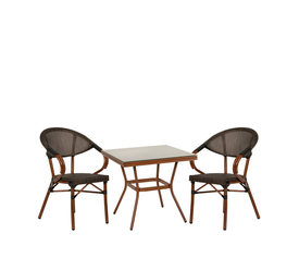 Σετ Τραπεζαρία Κήπου ANGOLA Μπαμπού Αλουμίνιο/Γυαλί Με 2 Πολυθρόνες