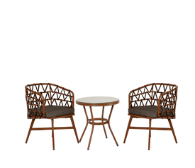 Σετ Τραπεζαρία Κήπου BURUNDI Μπαμπού Αλουμίνιο/Γυαλί Με 2 Πολυθρόνες