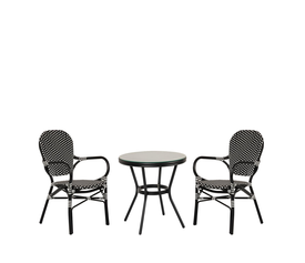 Σετ Τραπεζαρία Κήπου BURUNDI Μαύρο Αλουμίνιο/Γυαλί Με 2 Καρέκλες