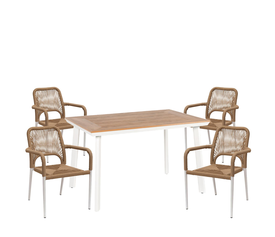 Σετ Τραπεζαρία Κήπου EPUPA Λευκό/Καρυδί Αλουμίνιο/Ξύλο Με 4 Πολυθρόνες 14990248