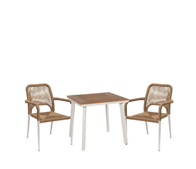 Σετ Τραπεζαρία Κήπου EPUPA Λευκό/Καρυδί Αλουμίνιο/Ξύλο Με 2 Πολυθρόνες