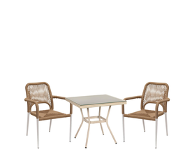 Σετ Τραπεζαρία Κήπου ANGOLA Λευκό Αντικέ Με 2 Πολυθρόνες 14990270