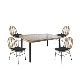 Σετ Τραπεζαρία Κήπου AMPIUS Φυσικό/Μαύρο Μέταλλο/Rattan/Γυαλί Με 4 Καρέκλες 14990283
