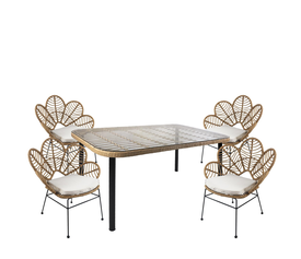 Σετ Τραπεζαρία Κήπου AMPIUS Φυσικό/Μαύρο Μέταλλο/Rattan/Γυαλί Με 4 Καρέκλες 14990315