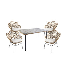Σετ Τραπεζαρία Κήπου ANNIUS Φυσικό/Μαύρο Μέταλλο/Rattan/Γυαλί Με 4 Καρέκλες 14990317