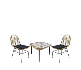 Σετ Τραπεζαρία Κήπου ANTIUS Φυσικό/Μαύρο Μέταλλο/Rattan/Γυαλί Με 2 Καρέκλες 14990324