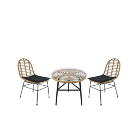Σετ Τραπεζαρία Κήπου ARELLIUS Φυσικό/Μαύρο Μέταλλο/Rattan/Γυαλί Με 2 Καρέκλες 14990325
